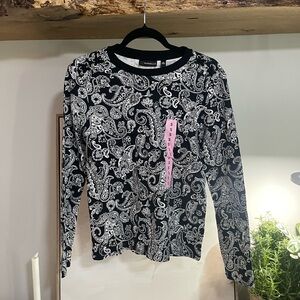 Rafaella Black and White Paisley Long Sleeve Tee